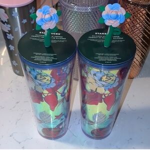 2023, RARE Starbucks Winter Floral Tumbler Set with Floral Straw